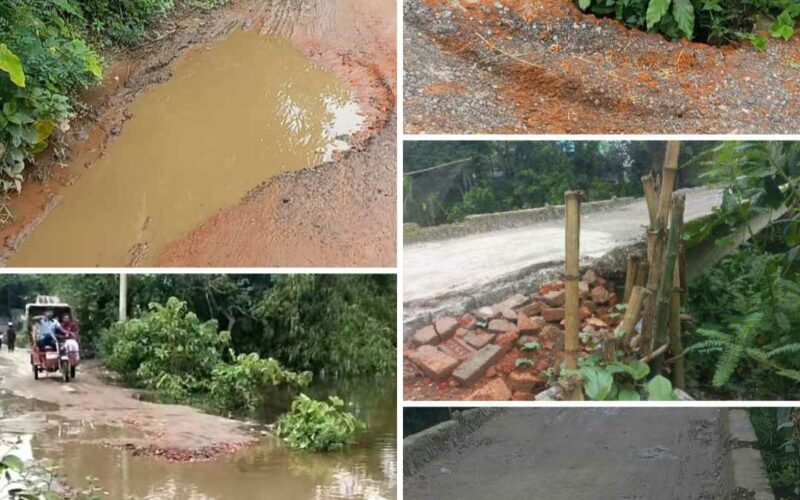 নবীনগরে রাস্তায় বড়-বড় গর্ত, ঝুঁকি নিয়ে চলাচল