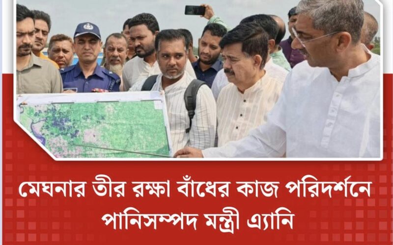 মেঘনার তীর রক্ষা বাঁধের কাজ পরিদর্শনে পানিসম্পদ মন্ত্রী এ্যানি