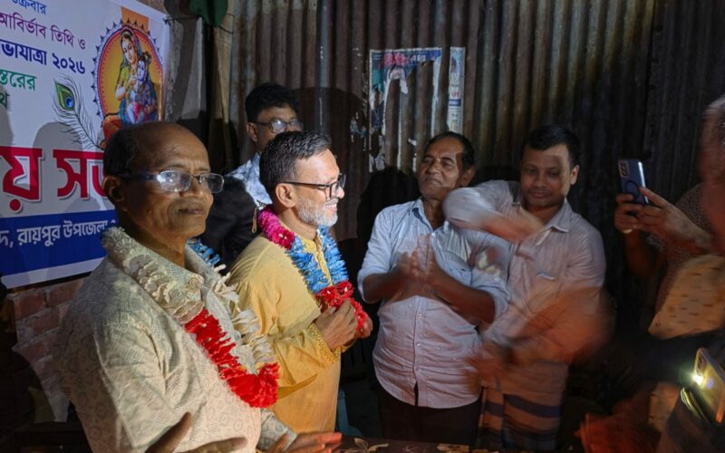 রায়পুরে পূজা পরিষদের নবনির্বাচিত সভাপতি-সম্পাদককে সংবর্ধনা