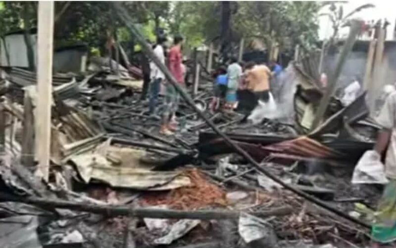 মাদকাসক্ত যুবকের আগুনে পুড়ল ১৭ পরিবারের স্বপ্ন